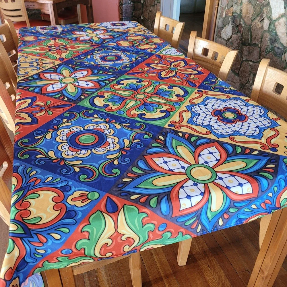 Fiesta Tablecloth 60x88 Indoor Outdoor Polyester Some small holes hard to tell